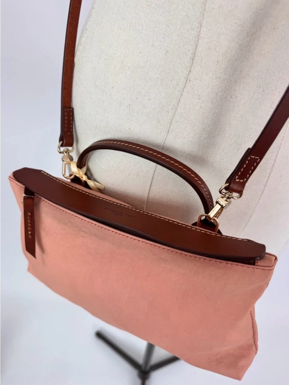 Pink and Brown Top-Handle Crossbody Bag